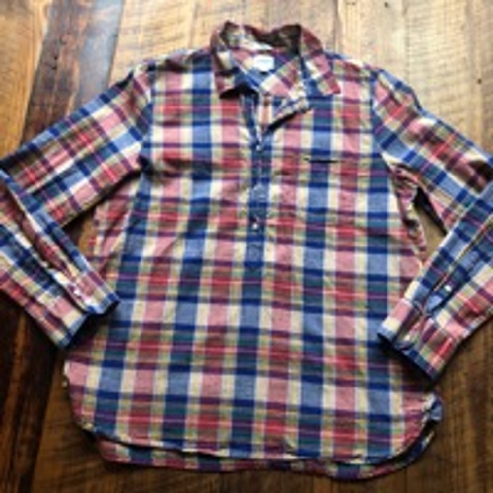 Women's J. Crew Plaid Shirt Boy Fit Size L Blue Red